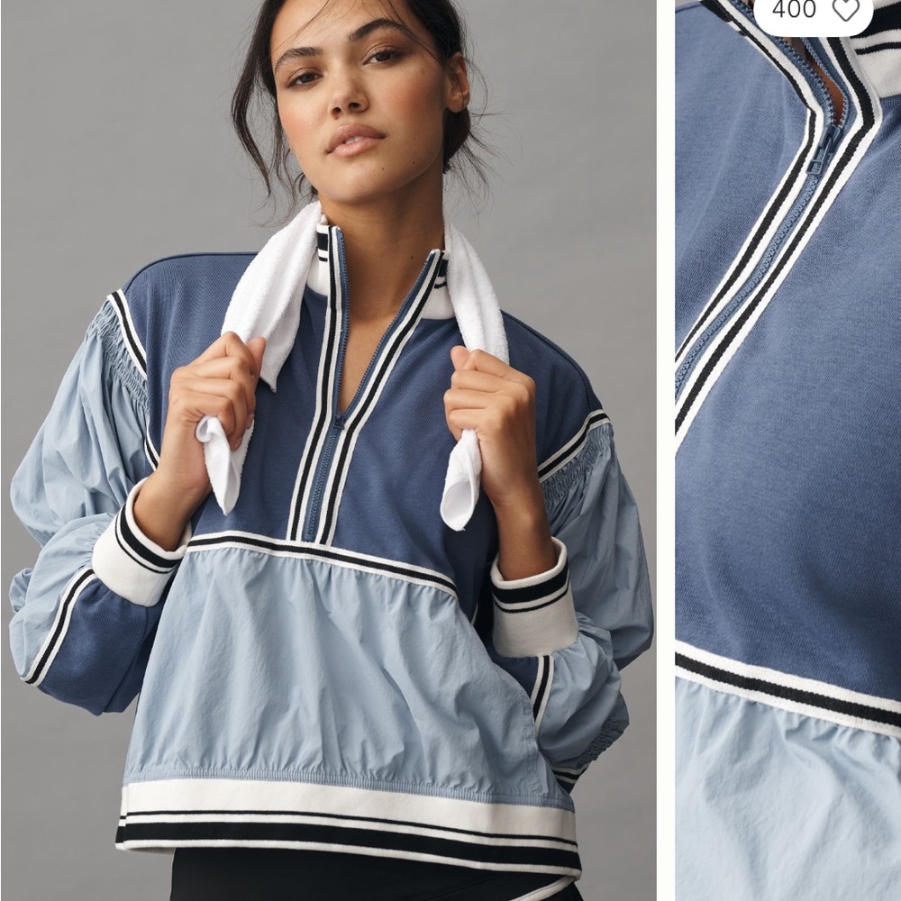 NWT Anthro Navy and Light Blue Quarter-Zip Pullover